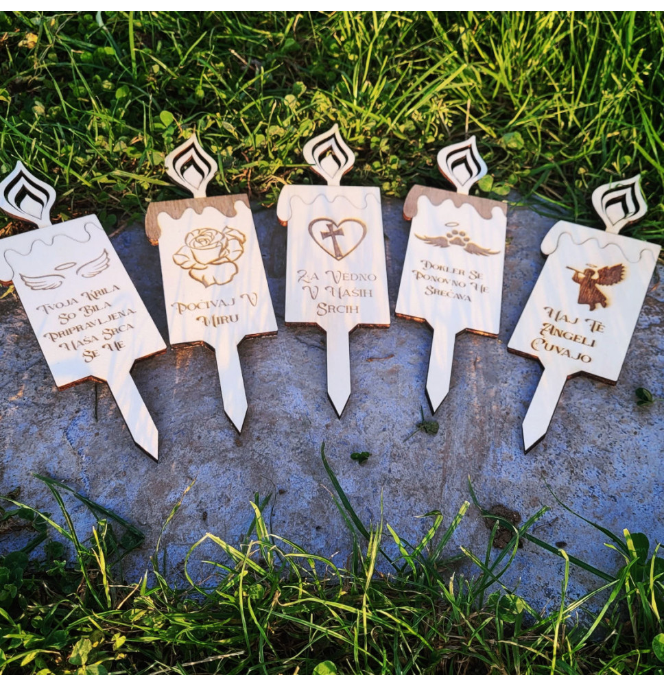 Eko, popolnoma bio razgradljiva, lesena sveča za grob. 100% dizajnirana in izdelana v Sloveniji. Iz 4mm vezane plošče, zaščitena